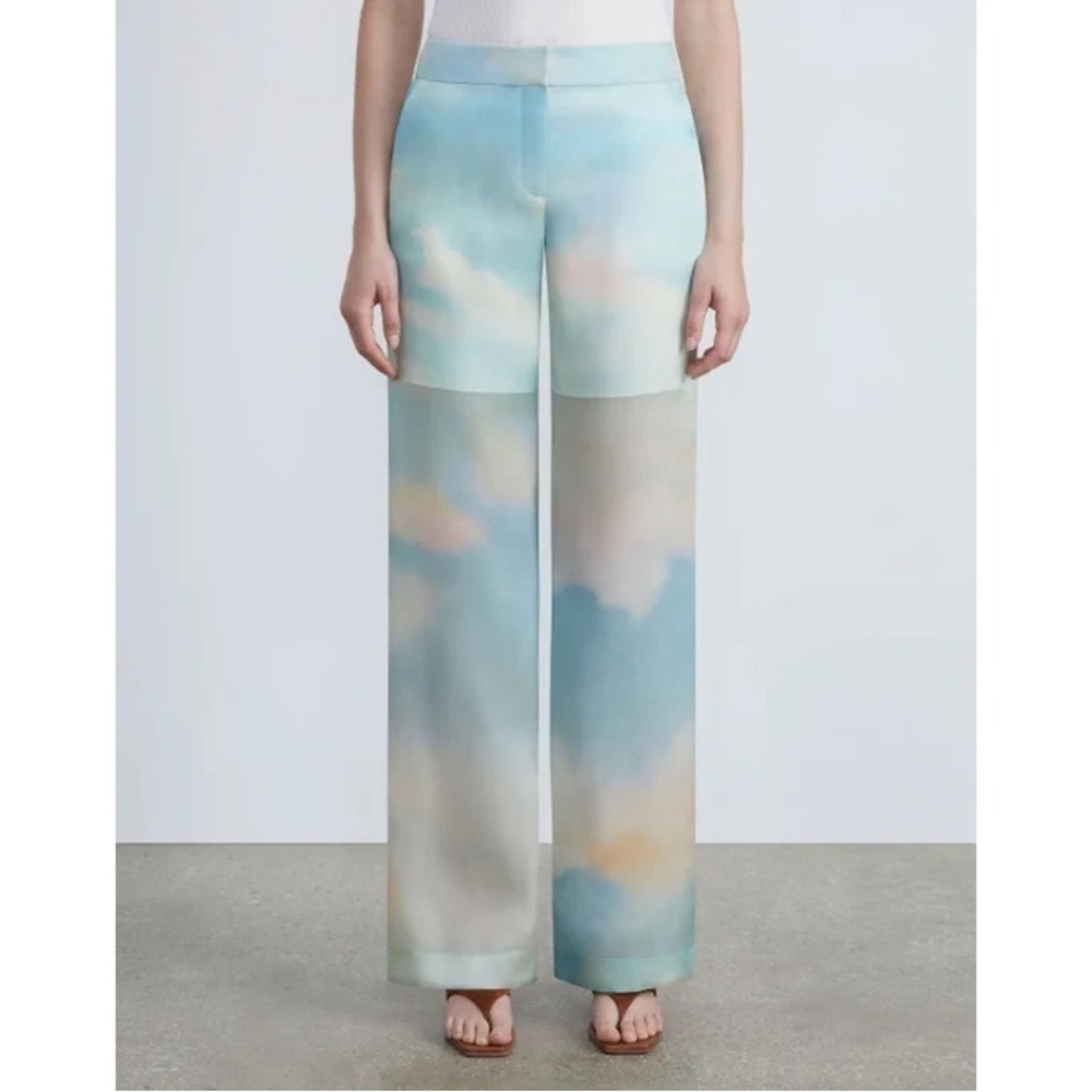 Lafayette 148 New York Sky Scene Print Silk Organza Sullivan Pants - Size 6